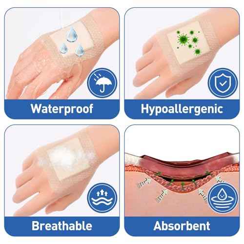 AZEN 12 Pack Silicone Foam Dressing, 3.2" X 4" Waterproof Silicone Bandages with Border Adhesive, Large Bandages for Wounds, Self Adhesive Wound Care and Dressings