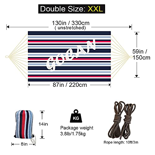 GOCAN 2 Person Outdoor Hammock - Extra Large 220x150cm with Variations (Red, Blue, White, XX-Large)