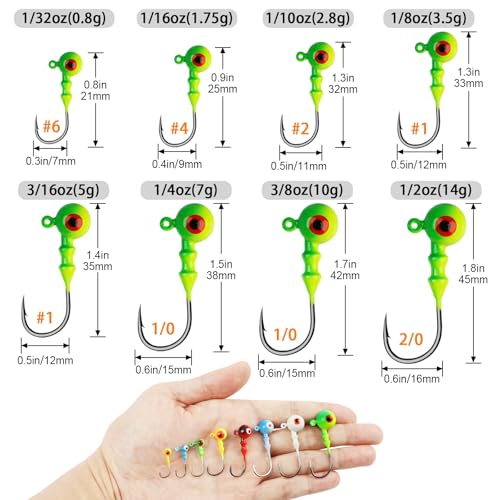1/4oz Glow Fishing Jig Heads with 3D Eye - Crappie & Walleye Tackle 25pcs