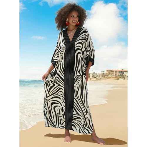 Plus Size Kaftan Dresses for Women Beach Cover Ups Swimwear with V-Neck Lightweight Caftans for Vacation Dress