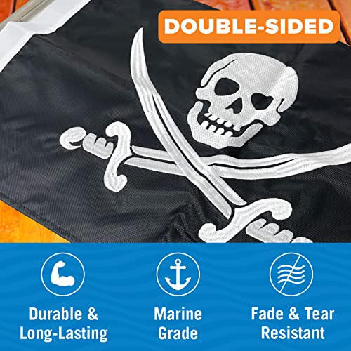 Pirate Flag Boat Pole Kit - 12x18 Double-Sided Jolly Roger Flag - Variation of THIS listing
