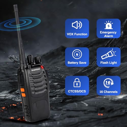 Baofeng Walkie Talkies 888S Rechargeable Long Range with Earpieces for Adults, 16 Channel Professional Radio Handheld Two Way Radios Li-ion Battery and Charger Included (10pack with 10earpiece)