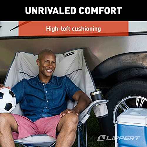 Lippert Big Bear Padded Camping Chair with 400-lb. Weight Capacity, Carry Bag, Durable Mesh Fabrics, High-Loft Cushioning, Dual Cupholders, Stemmed Wine Glass Holder (Sand) - 2021010667