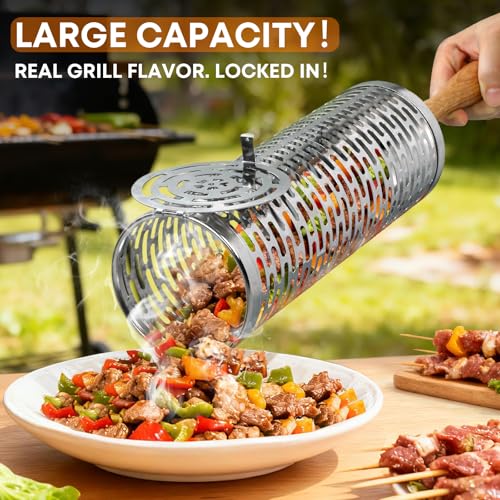 Round Wire Mesh Grill Basket for Outdoor BBQ Vegetables - 2 Pack