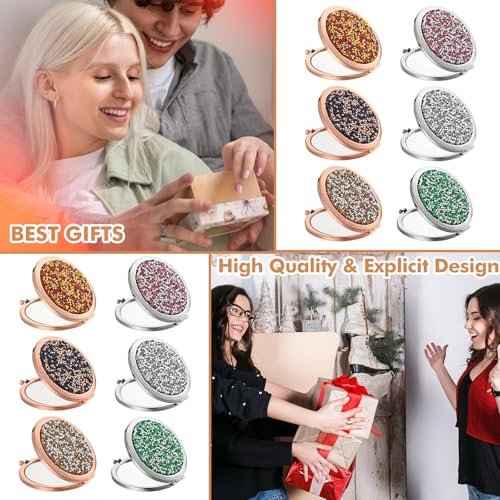 12 Pcs Small Compact Folding Pocket Makeup Mirror - Round Hand Held Mirror with 1X/2X Magnification for Women Girls Travel