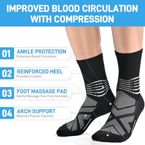 IRAMY Compression Ankle Support Crew Socks Men Women 3 Pairs - Pink+Purple+Light Blue Large