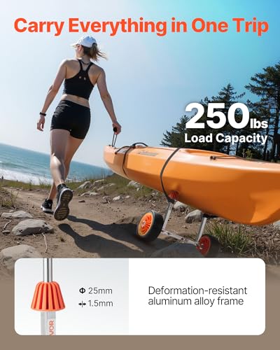 Kayak Cart with 250 lbs Load Capacity, Paddle Board Dolly, Rubber Tires