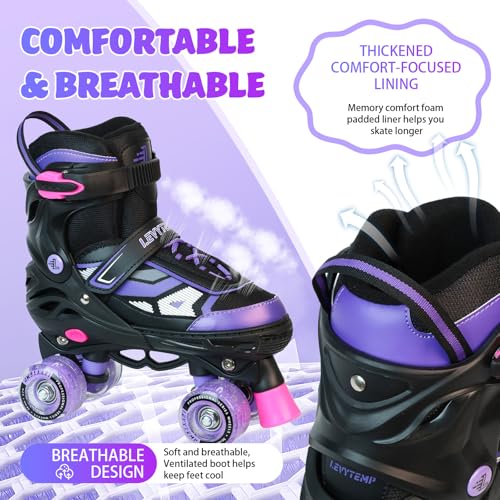 Adjustable Kids Roller Skates with Light Up Wheels - Purple, Medium (US 2Y-5Y)