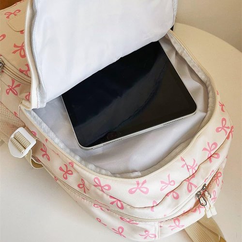 Cohawk Bow Backpack for Women Coquette Aesthetic Nylon Rucksack Cute Kawaii Backpack 3Pcs Set With Bow Pattern