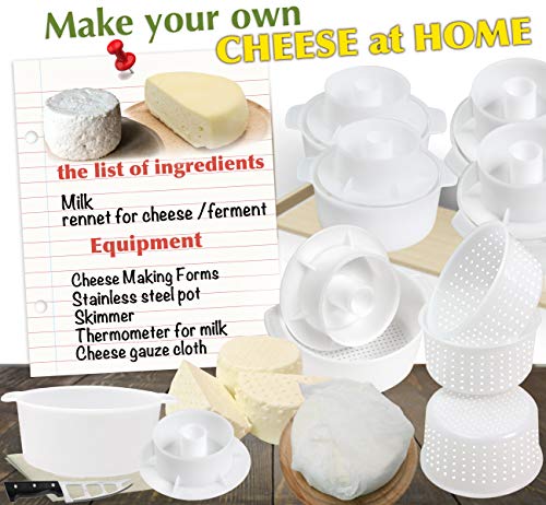 Cheese Making Kit with 9 Molds for Soft and Hard Cheese - Beginners Set
