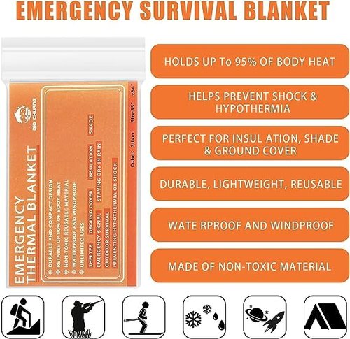 QIO CHUANG Emergency Mylar Thermal Blankets -Space Blanket Survival kit Camping Blanket (4-Pack). Perfect for Outdoors, Hiking, Survival, Bug Out Bag ，Marathons or First Aid 1