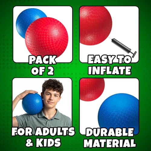 8.5-Inch Red & Blue Kickballs Set with Hand Pump - Playground Balls 2-Pack