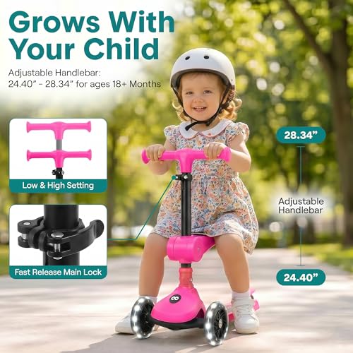 Kids 3 Wheel Scooter with Foldable Seat LED Wheels and Adjustable Handlebar