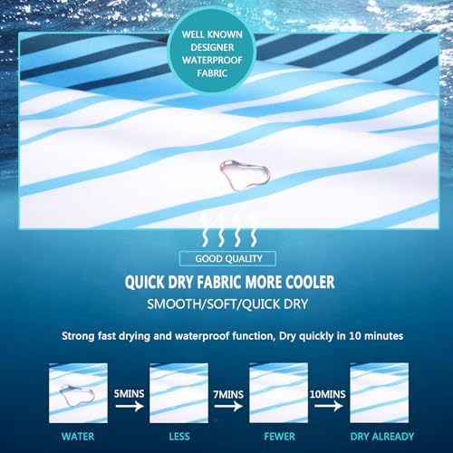 Kids Swim Trunks 2-in-1 Bathing Suit with Quick Dry Board Shorts & Compression Liner - Sky Blue Stripes, Size 14-16