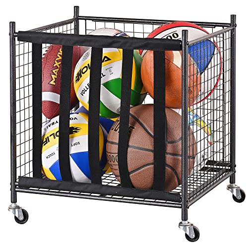 Sports Equipment Organizer Cart for Balls and Gear, Compact Metal Storage