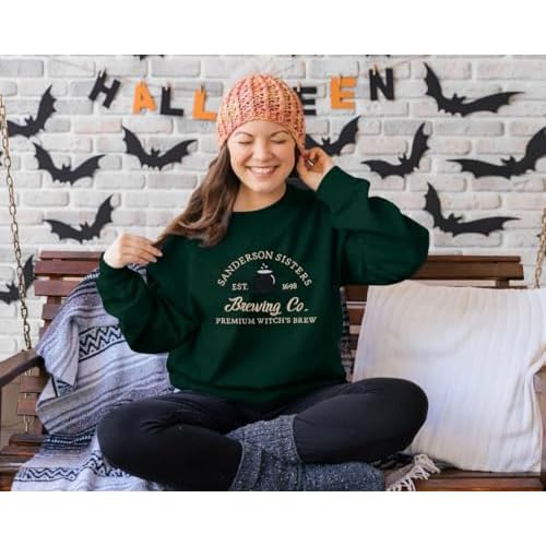 Halloween Sweatshirts for Women Sanderson Sisters Embroidery Halloween Sweatshirt Hocus Pocus Crew Neck Pullover