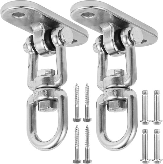 2 Pack Heavy Duty Swing Hangers, 304 Stainless Steel 2200 lbs Capacity, 360° Silent Rotation for Porch Yoga Seat Trapeze, Hammock Chair, Swing Set, Indoor/Outdoor Use with Two Kinds of Screws
