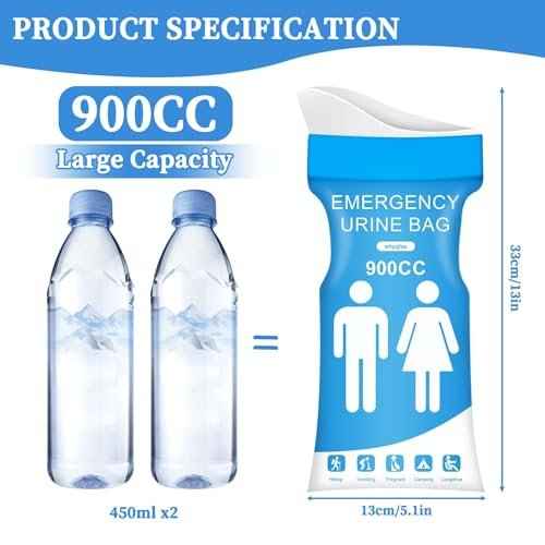12 PCS Disposable Urine Bags,900ML Pee Bags for Travel for Women and Men, Portable Emergency Urine Bag with Leakproof Seal for Road Trips, Camping, Hiking, Traffic Jams,Pregnant, Patients