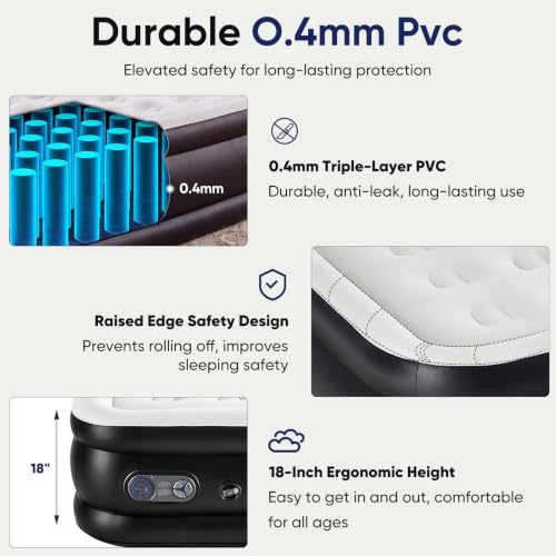 Sweetcrispy 18-Inch Queen Air Mattress with High Capacity Pump, Non-Slip Base