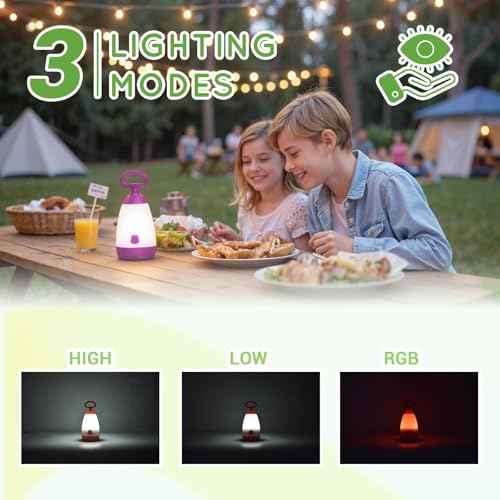 Kids Camping Lantern & Night Light Battery Powered (AAA Included), 360¡Æ Eye-Safe Light, IPX4 Waterproof with RGB Modes Portable for Outdoor, Emergency & Bedtime, Gift for Children (Purple)