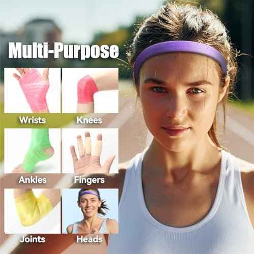 9 Rolls (108 Yards) Pre Wrap Athletic Tape - 9 Colors, 3rd Gen Prewrap for Hair Soccer, Athletic Sports Wrap Foam Underwrap for Headbands, Ankles, Wrists, Hands & Knees