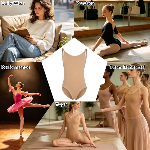 Women's Nude Seamless Camisole Leotard with Clear Straps - S-M