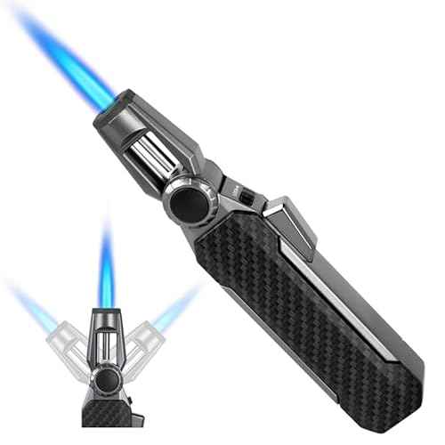 Butane Torch Lighter, Refillable Gas Lighter Cooking Torch, Adjustable Kitchen Torch with Safety Lock - Windproof Jet Flame Blue Fire for Camping Baking BBQ Grill Candle (Gas Not Included)