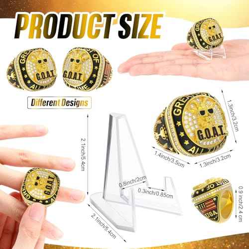 Misdary Soccer Baseball Basketball Championship Rings with Holder Most Valuable Player Trophy Gold Ring Award Gift Team Prize for Football Tournament Winner