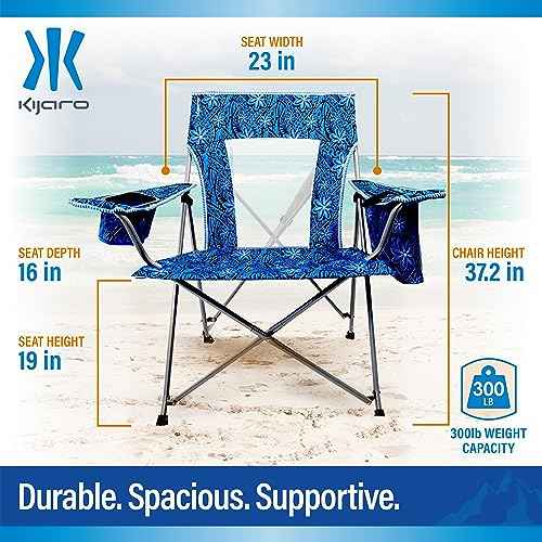 Portable Beach Chair for Adults - Kijaro Journey Print Beach Folding Chair, Steel Frame Foldable Beach Chair, High Beach Chair with Cooler Pocket, Outdoor Folding Chair