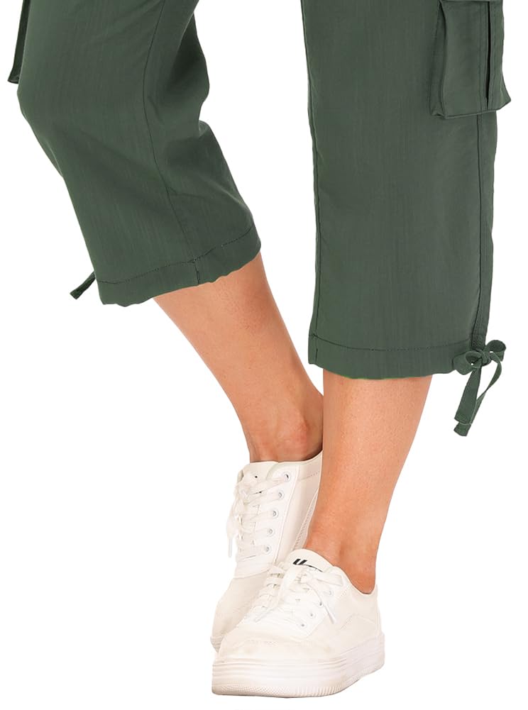 MoFiz Womens Capris with Pockets Loose Fit Casual Capri Pants Dressy Lightweight Ladies Baggy Cargo Pants for Hiking Army Green 3XL