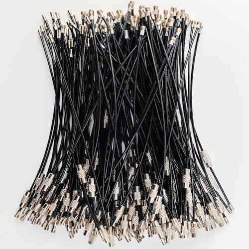 100PCS 6 inch Black Stainless Steel Wire Keychains Cable, Key Rings, Heavy Duty Luggage Tags Loops Tag Keepers 1.5mm Twist Barrel
