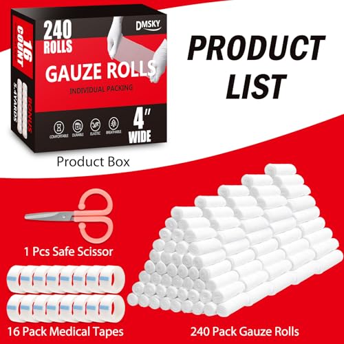 DMSKY 240 Pack Gauze Rolls, 4 in x 4.1 Yards