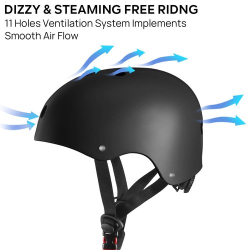 JBM Helmet Multi-Sports Bike Cycling, Skateboarding, Scooter, BMX Biking, Two Wheel Electric Board Other Sports [Impact Resistance] (Black, Large)