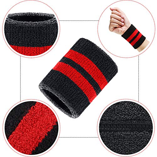 Sports Sweatbands Wristbands for Men Women 3.15" Black and Red Absorbent Workout Gear