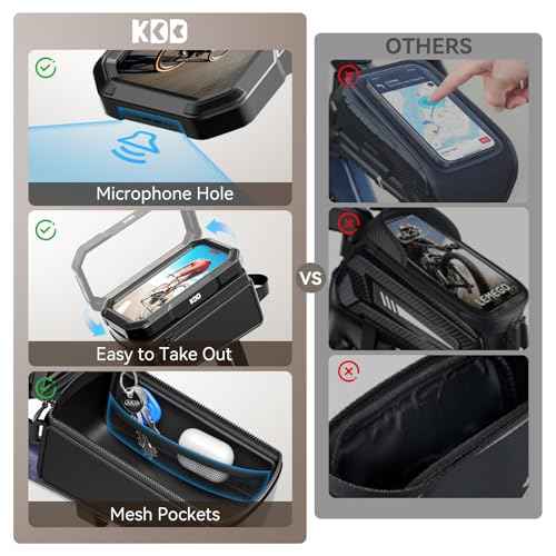 KDD Bike Front Frame Bag with Waterproof Phone Holder, Mountain Cycling Storage Pouch, Handlebar Bag with Phone Mount, Bicycle Accessories for Top Tube, Fit for iPhone 17 Pro Max, Cellphone Under 7''