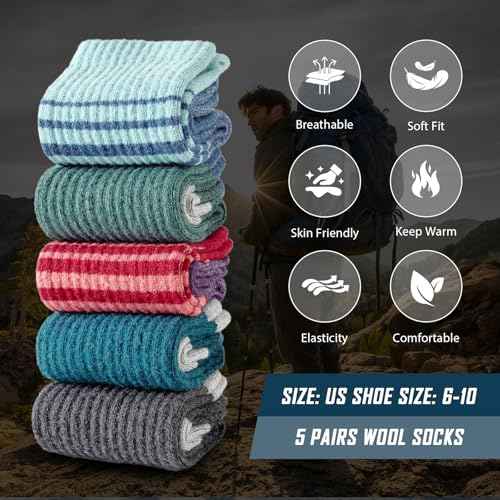 Pleneal Wool Hiking Socks for Women Men - Merino Womens Wool Hiking Socks Winter Warm Thermal Thick Cushion Boot Crew Sock
