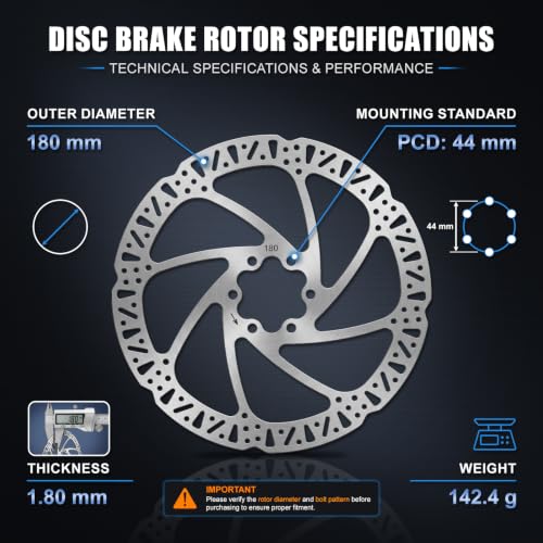 ELVANO 180mm Bike Disc Brake Rotor with 6 Bolts - 1 Piece