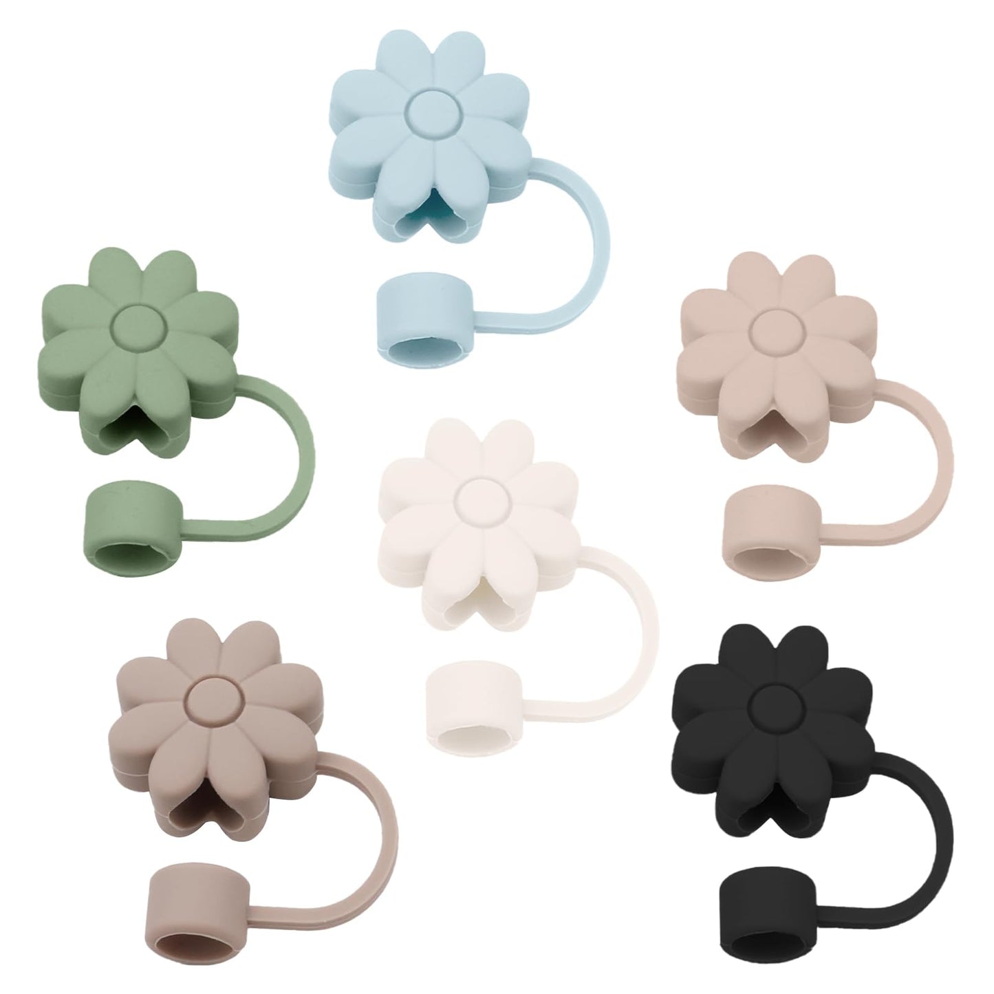 SEMATA 6PCS Silicone Straw Covers Toppers for Stanley Cups 30&40 Oz Tumbler Accessories -Flower Straw Caps Dust-Proof -Reusable Straws Tips Protectors for Stanley Cup 10mm 0.4in Straws
