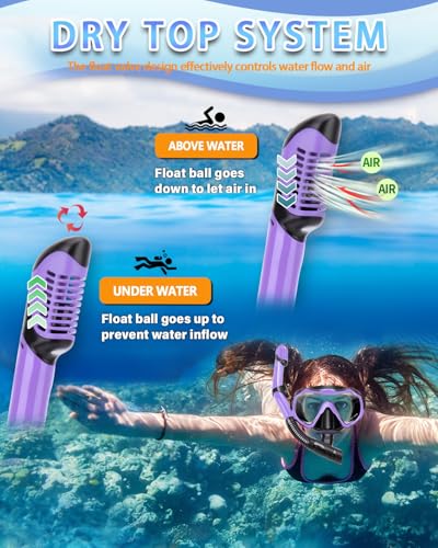 Purple Adult Snorkel Set with Panoramic Mask and Dry Snorkel - Anti-Fog, Anti-Leak