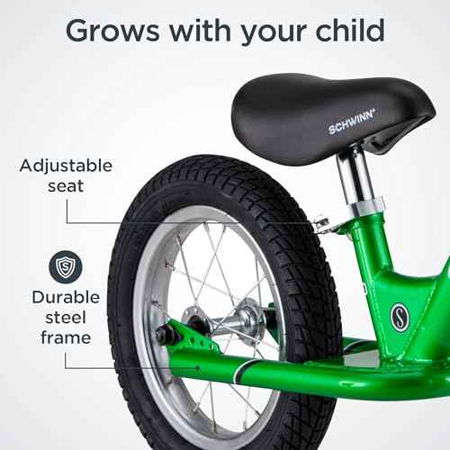 Schwinn Balance Bike, 12 Inch Bike for Kids Ages 2-4, Durable Steel Frame, Padded Seat, Cushioned Grips, Adjustable Seat Grows with Your Child, No Training Wheels Needed, Training Bicycle for Kids