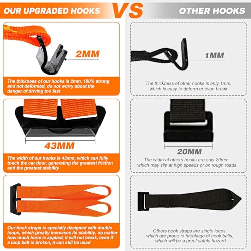 Orange Rooftop Cargo Tie Down Hooks - Secure Car Roof Bags & Carriers