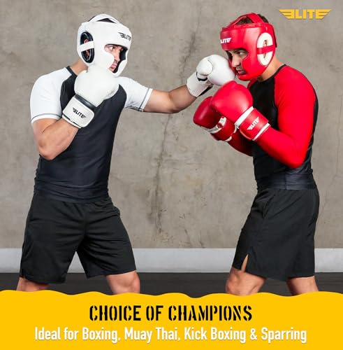 Elite Sports Boxing Headgear Men White Adjustable Sparring MMA Kickboxing Muay Thai Helmet