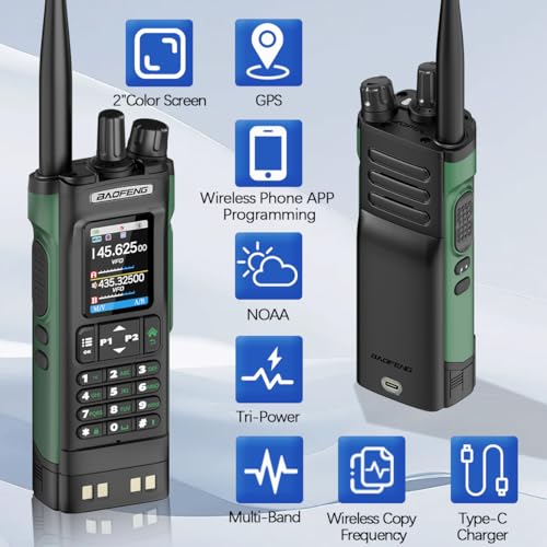BAOFENG Radio UV32 Ham Radio Handheld 10W Rechargeable Walkie Talkies Long Range UV-32 Two Way Radio NOAA Weather Radio with GPS,Copy Frequency APP Programming 2500mAh Battery USB-C Charging (2P ack)