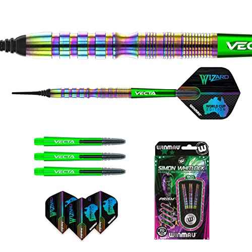 Winmau Simon Whitlock Urban World Cup Edition 20g Gram Professional Soft Tip Tungsten Darts Set with Flights and Stems (Shafts)