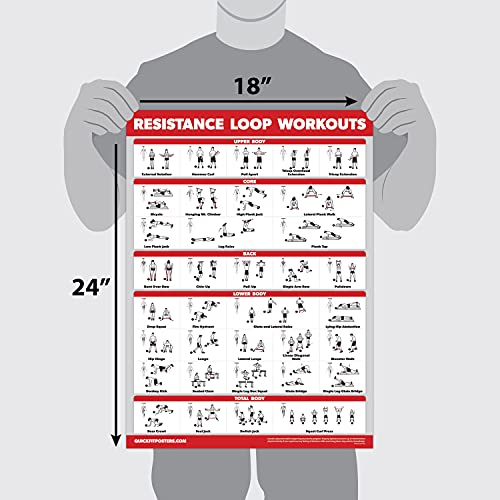 QUICKFIT Resistance Loop Bands Workout Poster - LAMINATED - Exercise Chart for Resistance Band Loops - 18" x 24"