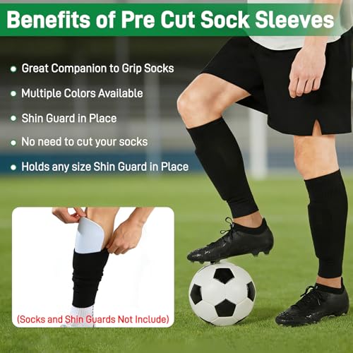 Pre Cut Soccer Socks & Leg Sleeves for Football Baseball Softball Rugby - Black Large - 3 Pairs