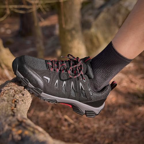 Men's Waterproof Hiking Shoes - Lightweight Low Top Trail Shoes Black Red 11