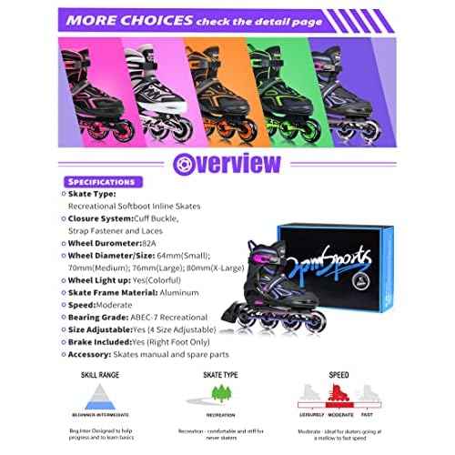 2PM SPORTS Vinal Girls Adjustable Flashing Inline Skates, All Wheels Light Up, Fun Illuminating Skates for Kids Men Adult Women and Boys