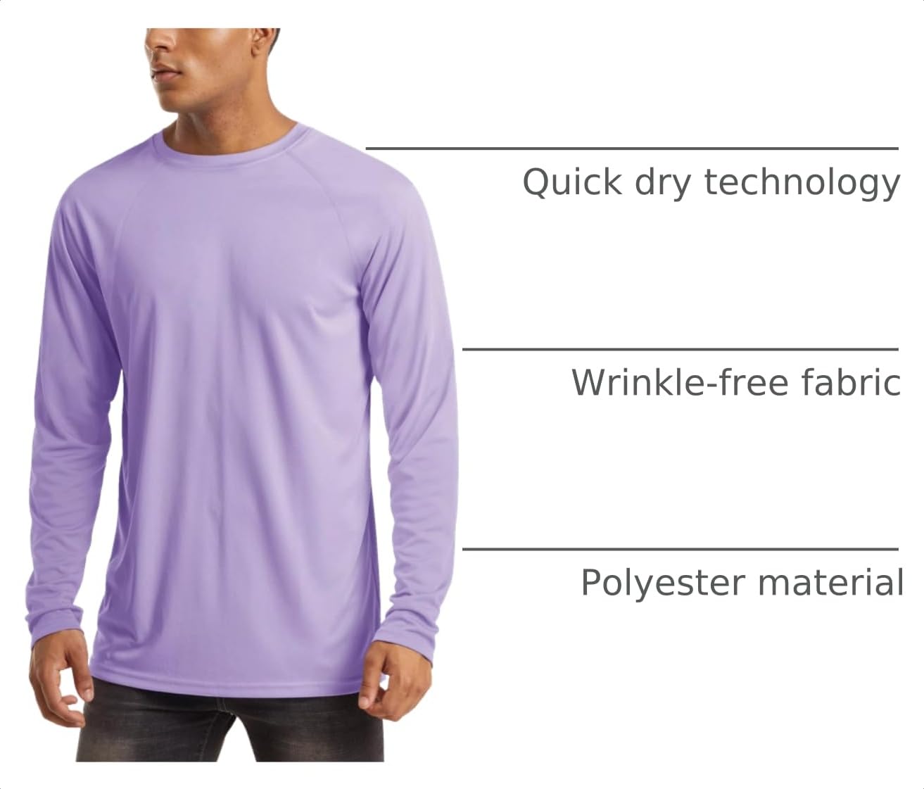 Quick Dry Baselayer Rash Guard Men's UV Protection Summer Long Sleeve Hiking T-Shirt Sun Shirts Light Purple