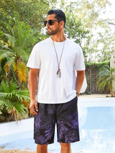 Men's Quick Dry Hawaiian Swim Trunks - Large, Dark Purple, With Pockets